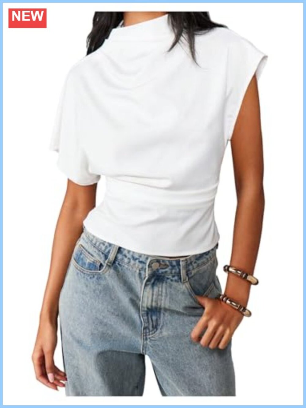 Women's Business Casual Cinched Waist Work Top Dolman Short Sleeve